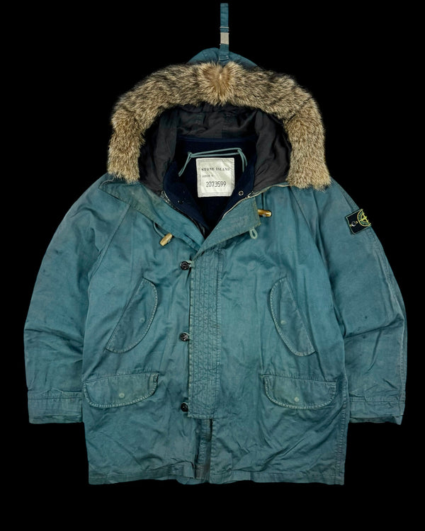 Stone Island 1980’s Fur Hood Raso Gommato Jacket [L]